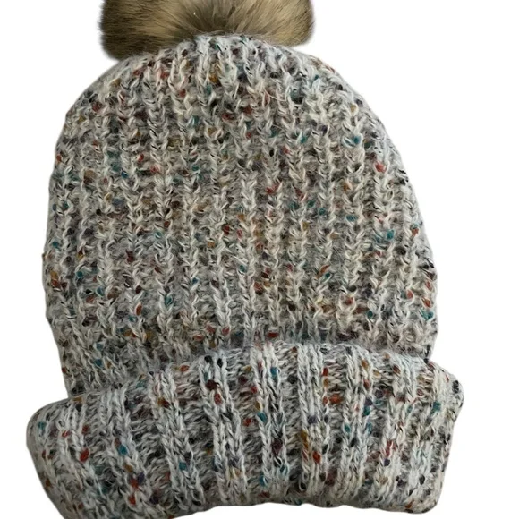 C.C. Confetti Mohair Ribbed Beanie with Faux Fur Pom-Pom EUC - Picture 3 of 5